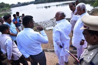 Minister Shivananda Patil watched the water draining work